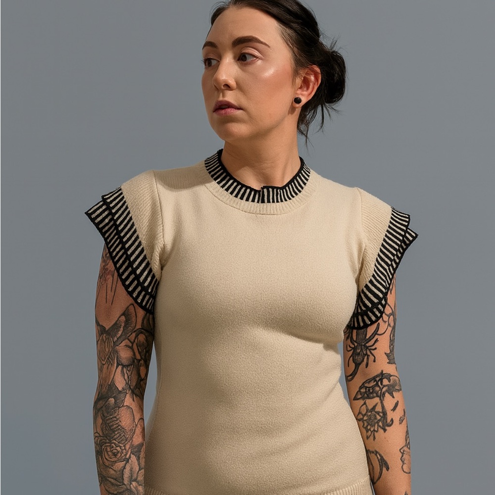 THML Cream and Black Striped Sleeve Blouse